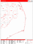 Outer Banks  Wall Map Red Line Style
